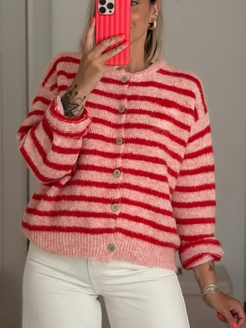 Striped Button-Down Cardigan - Picture 2 of 10